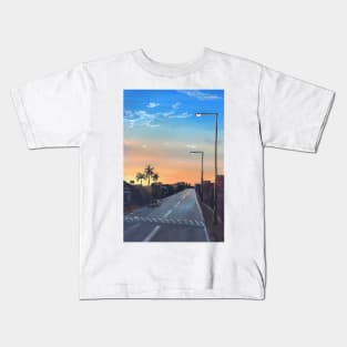 Sunset Road Gouache Painting Kids T-Shirt